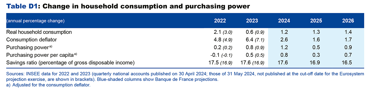 Table D1: Change in household consumption and purchasing power