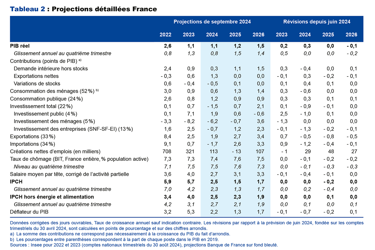 Tableau 2 : Projections détaillées France