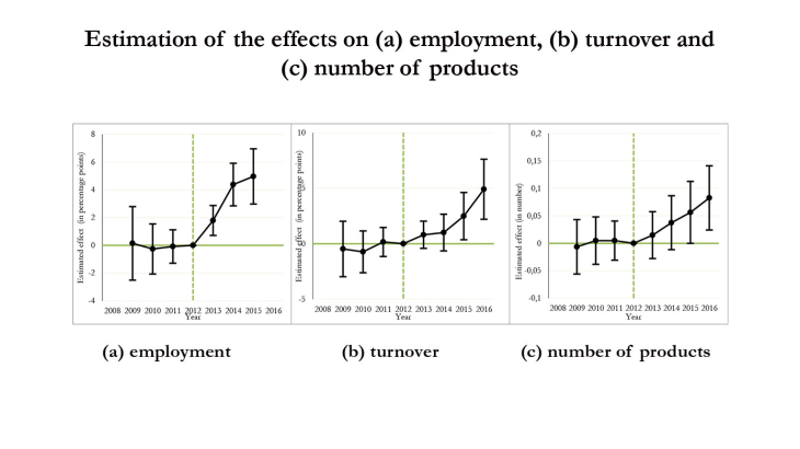 Estimation of the effects on employment, turnover and number of products